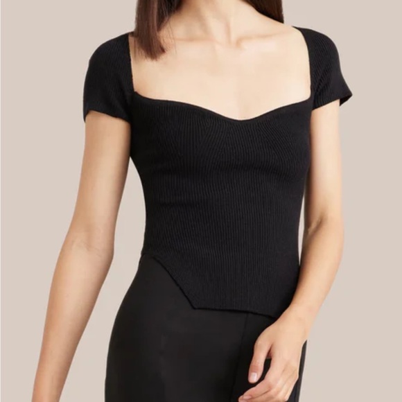 Modern Citizen Black Paloma Ribbed Sweetheart Neck Cap Sleeve Top, Size M - Picture 1 of 4